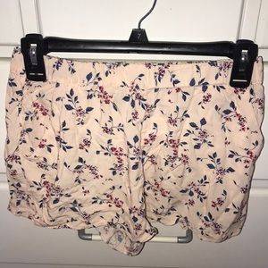 Pink soft shorts with blue and pink flowers!